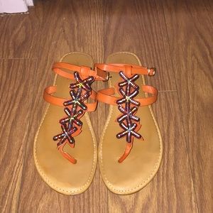‼️SALE‼️Orange Sandals w/ beading‼️